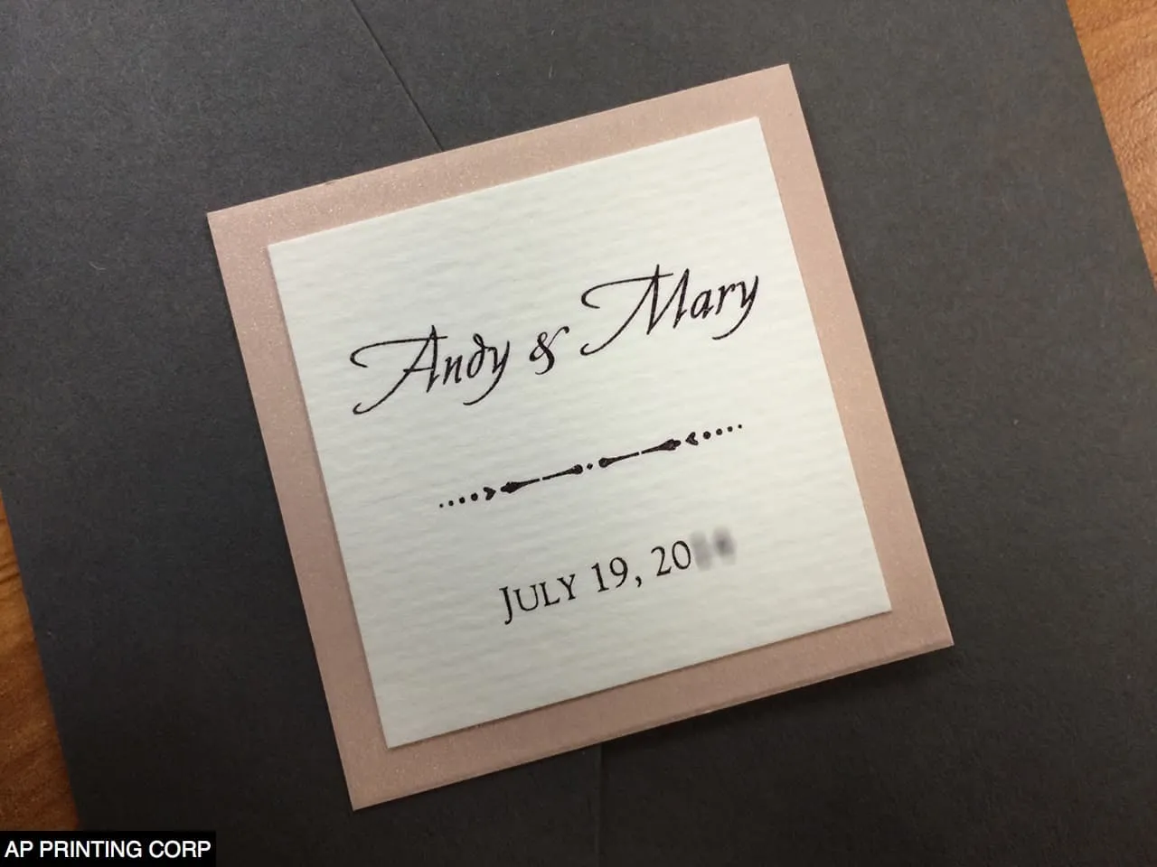 Dark Grey and Nude Vintage A7 Himalaya Pocket Wedding Invitation