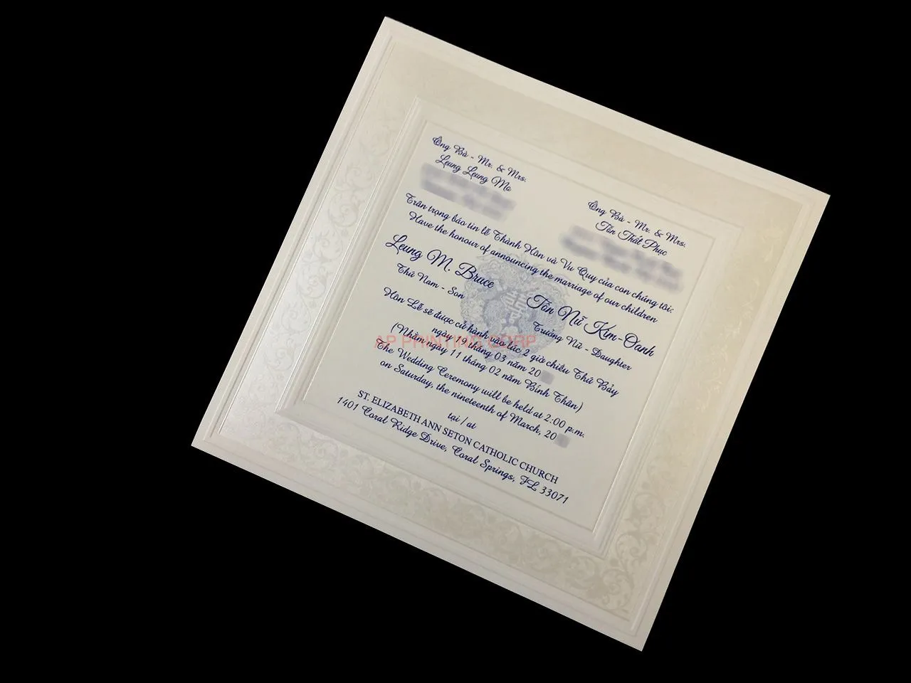 Fancy Pearl Border [CC-25] Vietnamese & English Wedding Invitation