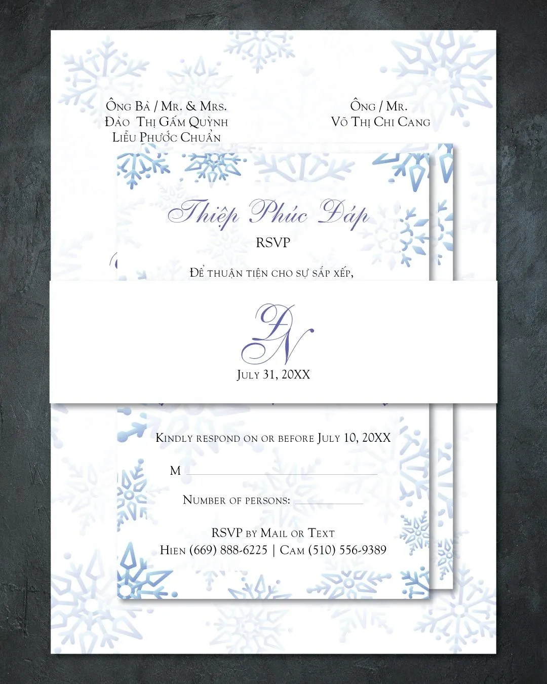 Frame Snowflakes Simple Flat 5x7 Wedding Invitation