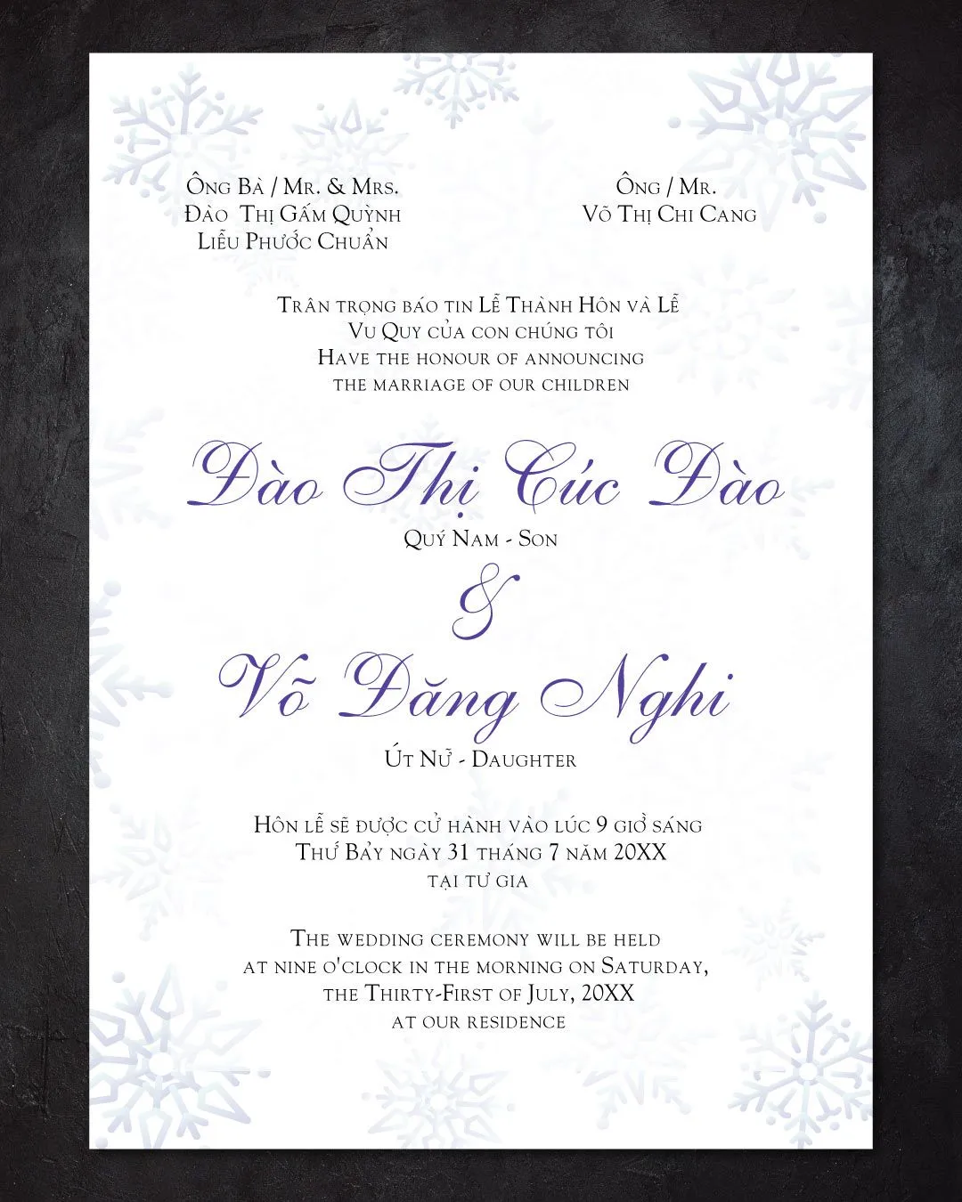 Frame Snowflakes Simple Flat 5x7 Wedding Invitation