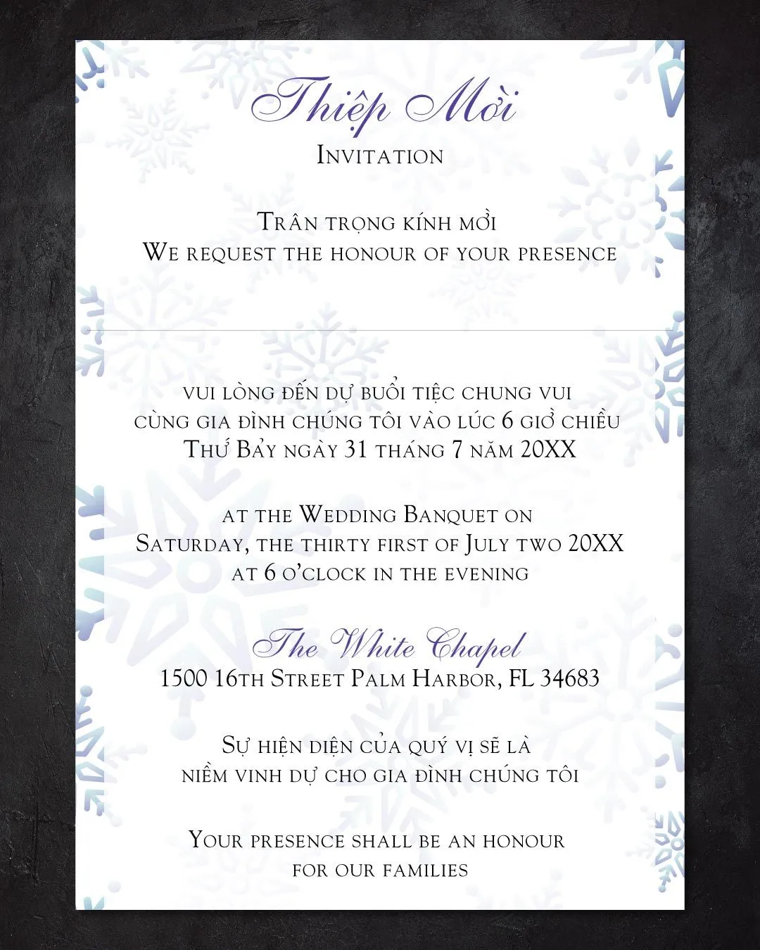 Frame Snowflakes Simple Flat 5x7 Wedding Invitation