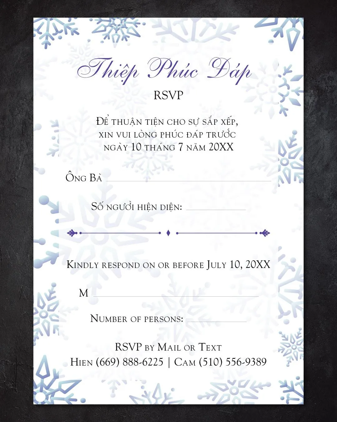 Frame Snowflakes Simple Flat 5x7 Wedding Invitation