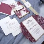 Glittery Rose Tri-Fold Laser Cut Pocket Wedding Invitation