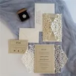 CL-WRAP-57 M-M Ivory Lotus Seeds Laser Cut Wedding Invitation