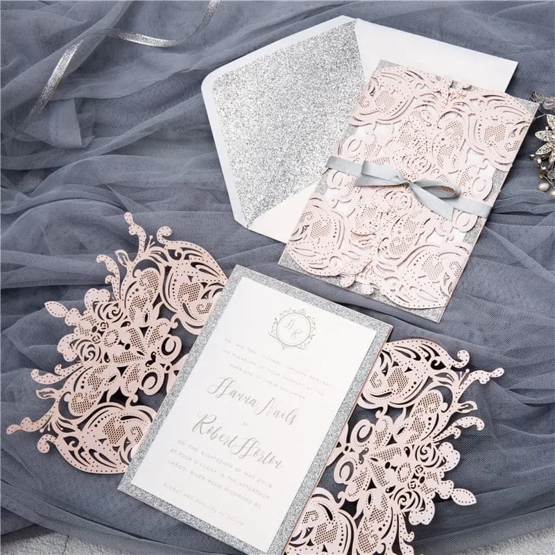 Gold Heart on Fairy Vine Laser Cut Wedding Invitation
