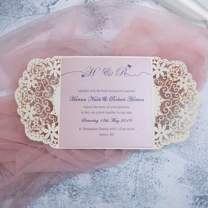 Metallic Gold Laser Cut Pocket Wedding Invitation