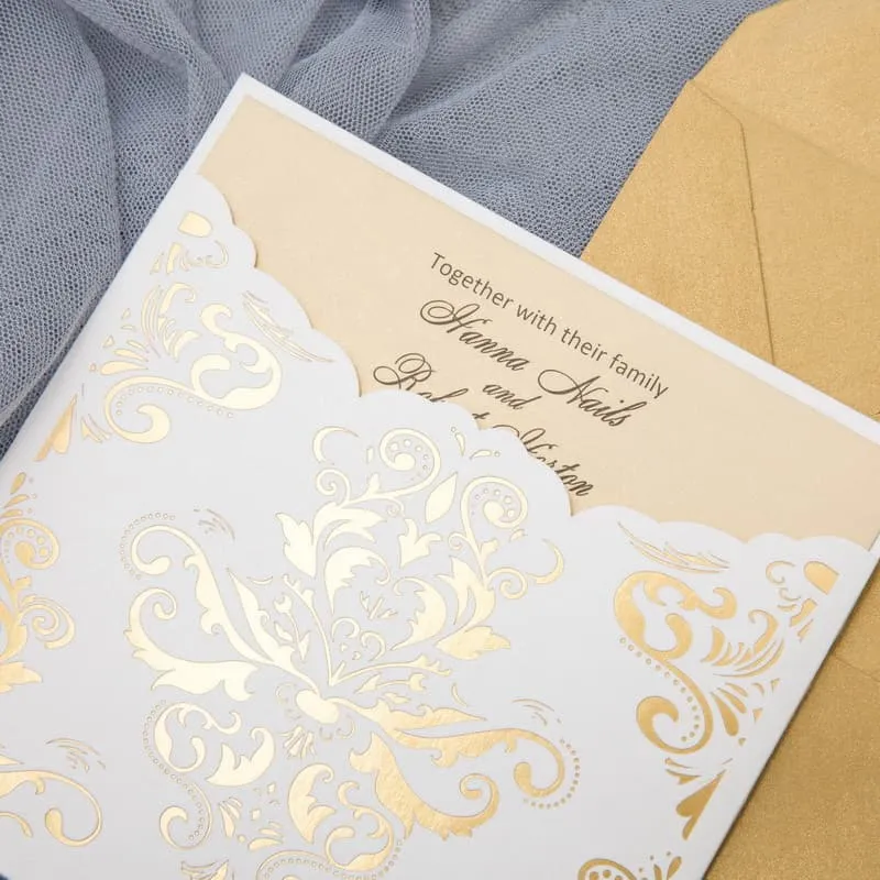 Rustic Lace Glittery Laser Cut Wedding Invitation