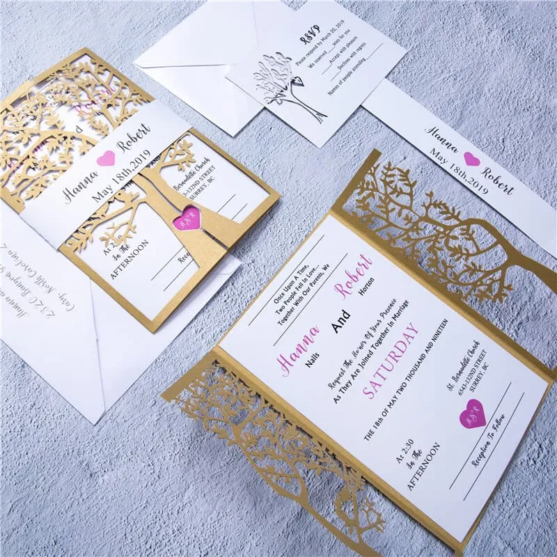 Silver Lace Foil Laser Cut Wrap Wedding Invitation