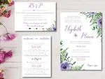 Violet Petunia Spanish & English Elegant Wedding Invitation
