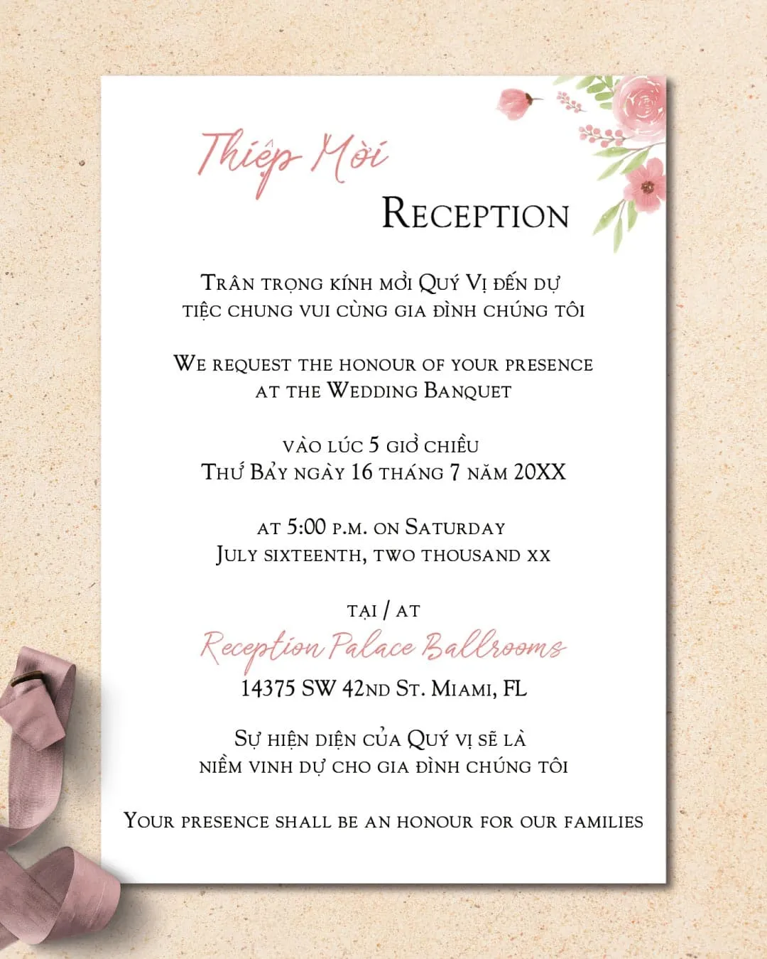 Animal and Floral Invitation Vellum Wrapped Vietnamese & English Wedding Invitation