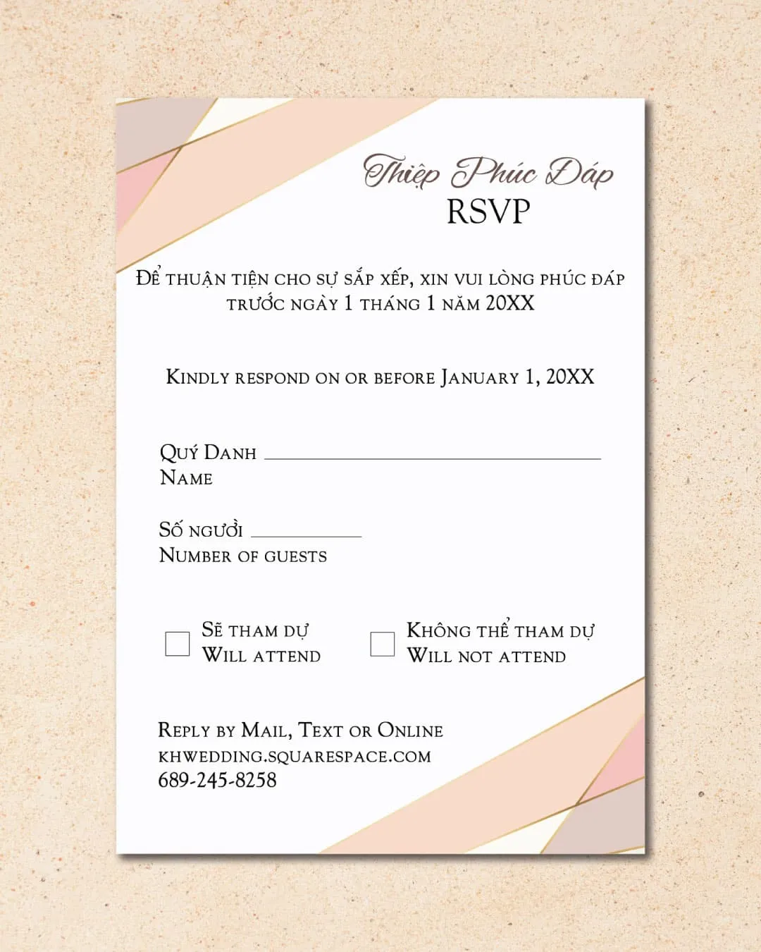 Pastel Colors Invitation Vellum Wrapped Vietnamese & English Wedding Invitation