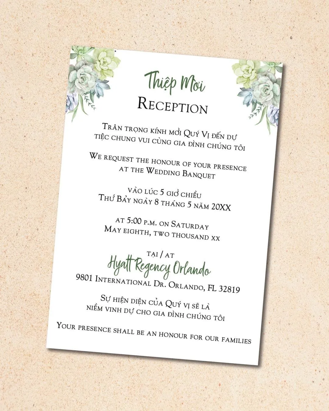 Beautiful Aquatic Flower Vellum Wrapped Vietnamese & English Wedding Invitation