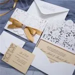 CL-WRAP-57 N-N Gray Lace and Key Laser Cut Wedding Invitation