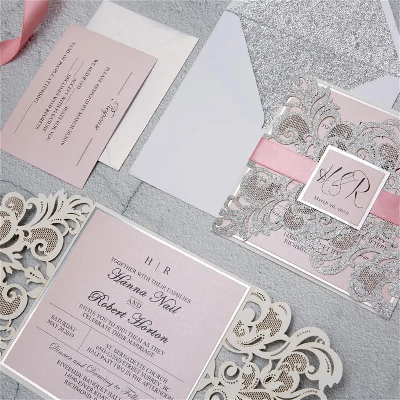 CL-WRAP-66 MPM White Table Setting Lace Laser Cut Wedding Invitation