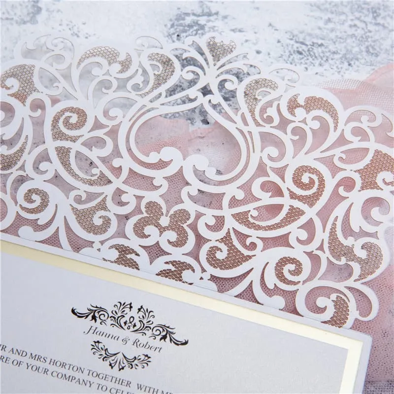 CL-WRAP-66 M-N Midnight Fleur De Lis 4 Peel Laser Cut Wedding Invitation