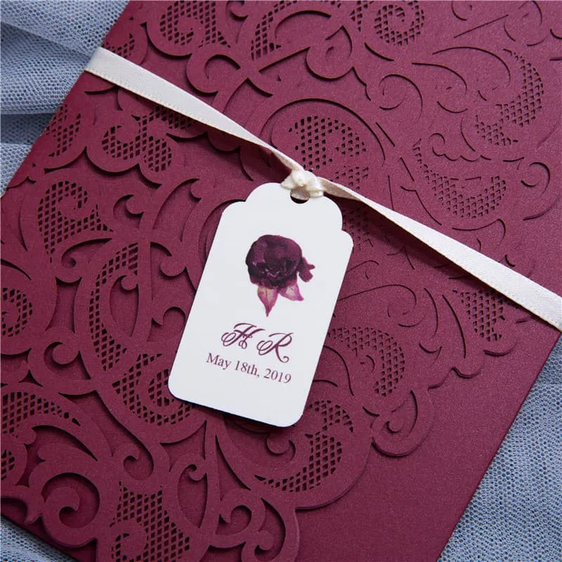 Ivory Floral Laser Cut Wrap Wedding Invitation