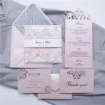 Silver Lace Glittery Laser Cut Wrap Wedding Invitation