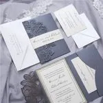 White Laser Cut Wrap with Ribbon Wedding Invitation