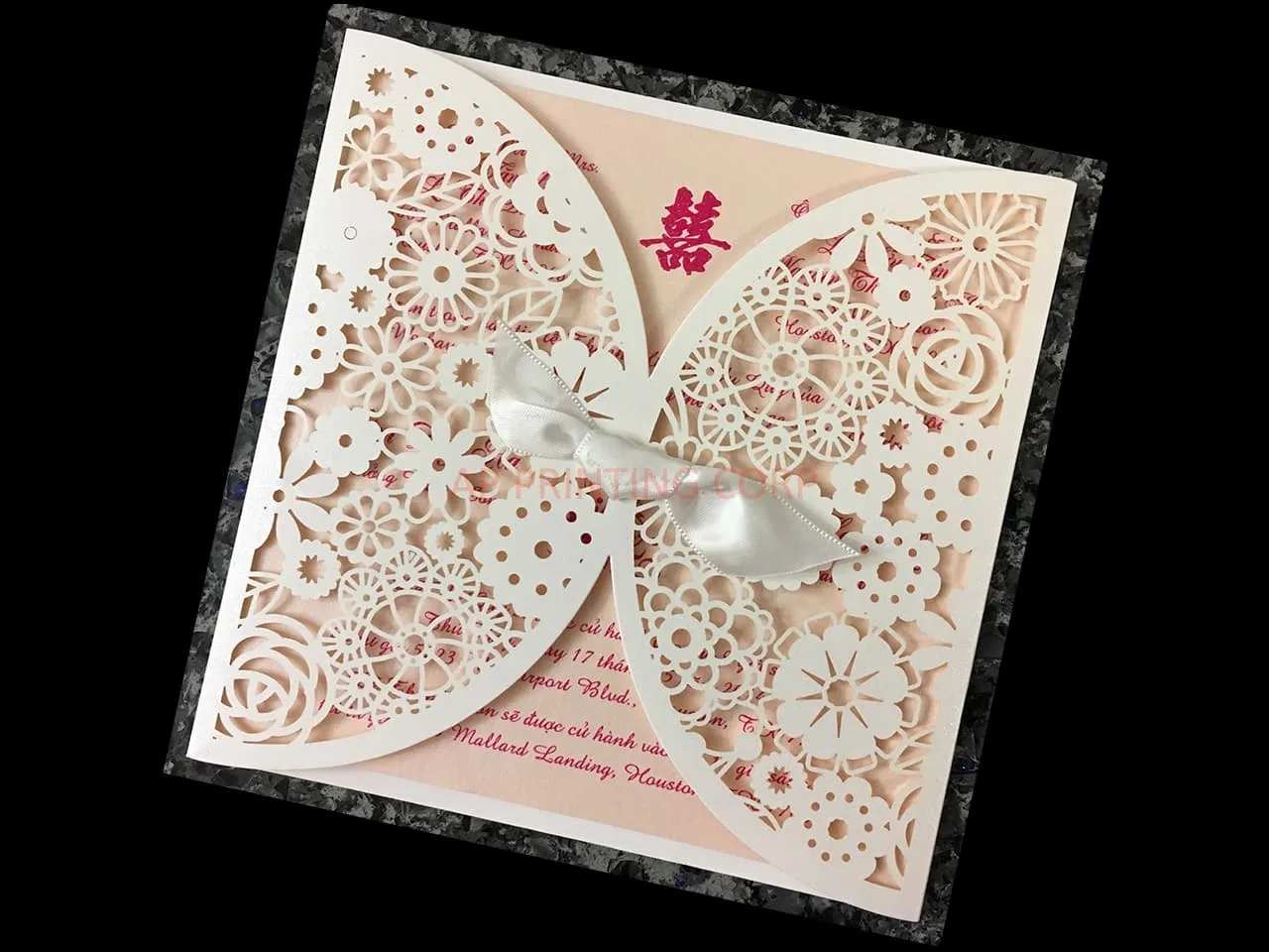 Blush Lace Crown Laser Cut Wedding Invitation