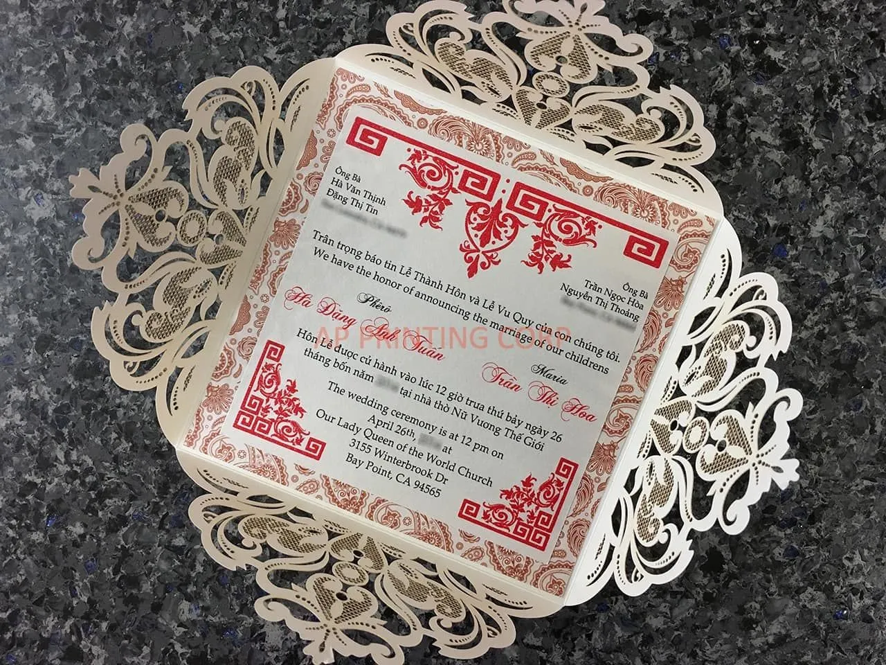 Bride and Groom under Tree Laser Cut Wedding Invitation