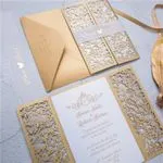 CL-SLIDER-57 N-M White Flowers, Lace Trims Laser Cut Wedding Invitation
