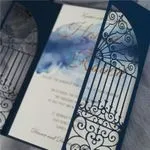 CL-WRAP-57 M-M Gold Flowers and Butterfly Wrap Laser Cut Wedding Invitation