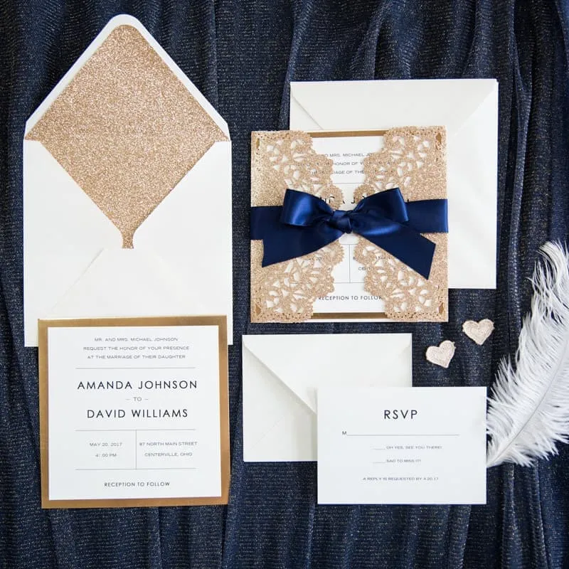 CL-WRAP-66 M-N White Brush Leaves Wrap Laser Cut Wedding Invitation