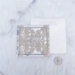 CL-WRAP-66 N-M Ecru Hearts and Cog Circles Laser Cut Wedding Invitation