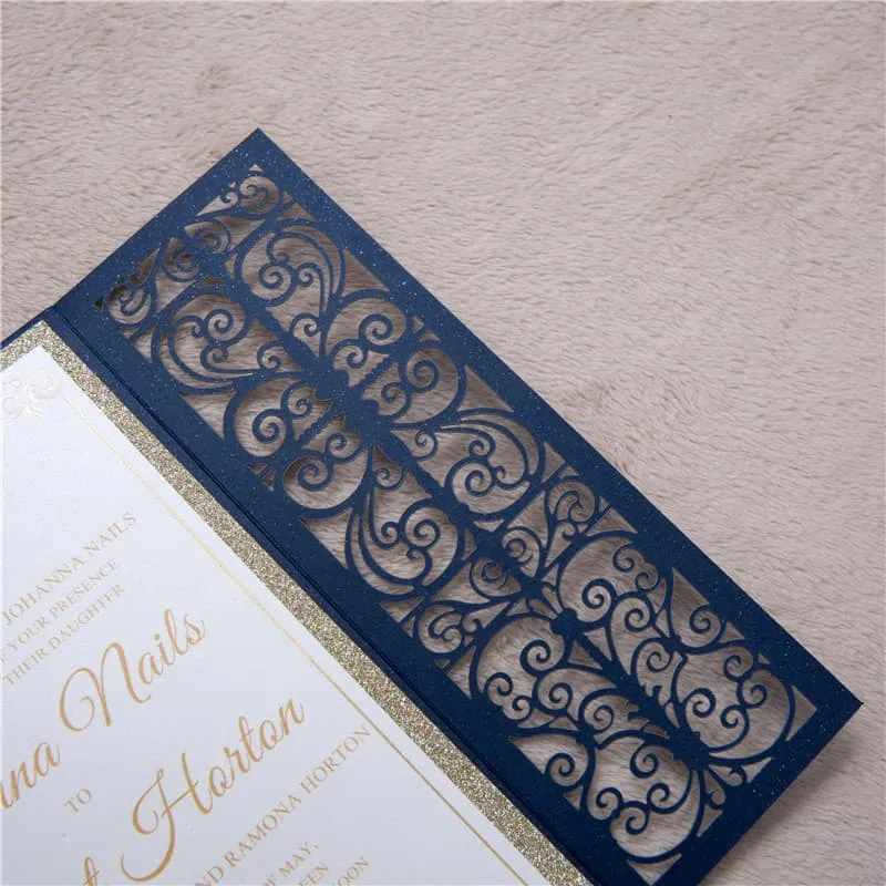 Gold Floral Diamond Drop Laser Cut Wedding Invitation