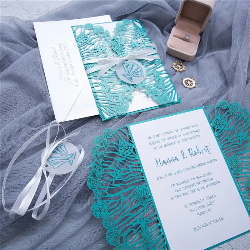 Gold Floral Foil Laser Cut Wrap Wedding Invitation