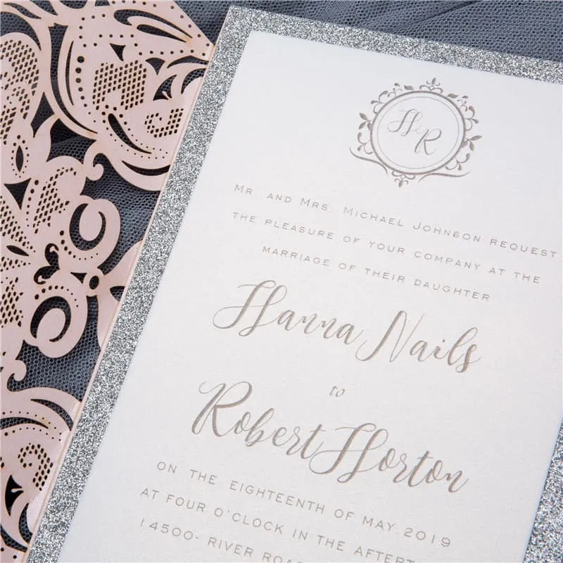 Gold Heart on Fairy Vine Laser Cut Wedding Invitation
