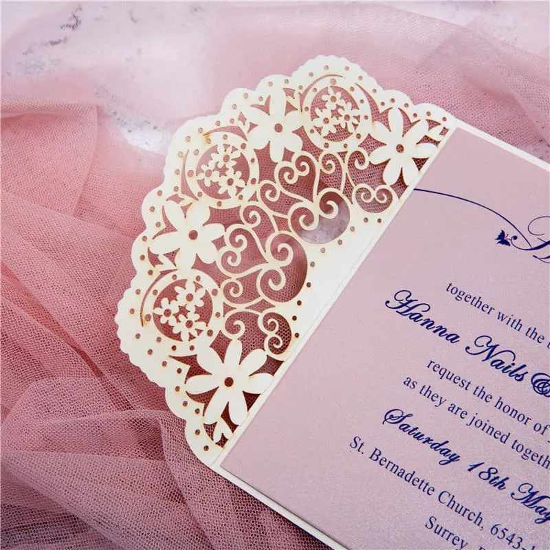 Metallic Gold Laser Cut Pocket Wedding Invitation