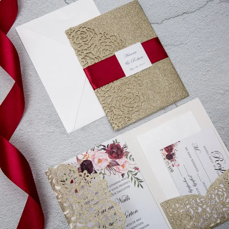Purple Laser Cut Pattern Wedding Invitation