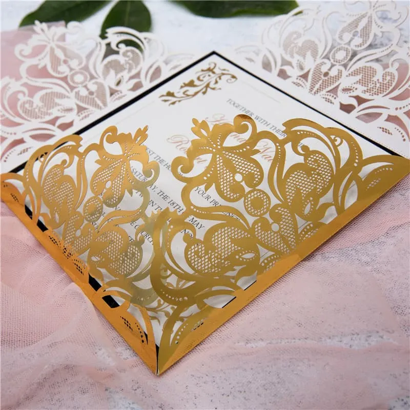 Rustic Brown Laser Cut Wedding Invitation