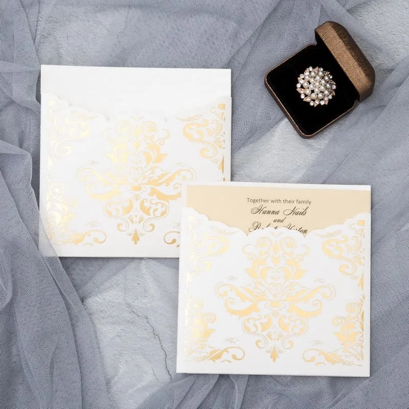 Rustic Lace Glittery Laser Cut Wedding Invitation