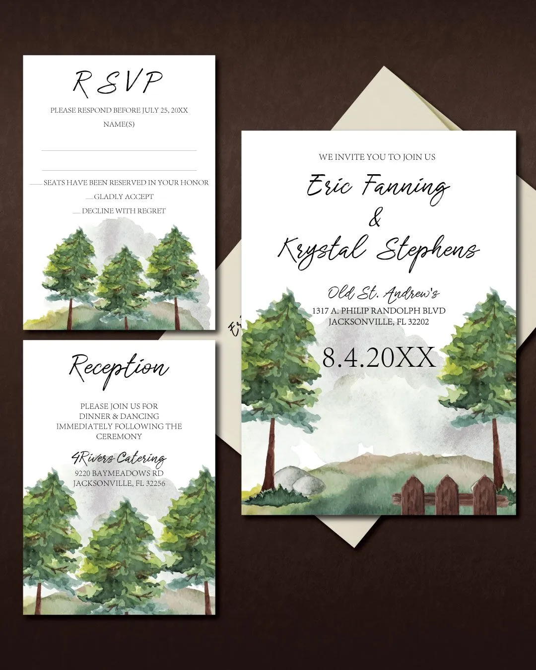 Winter Pines Landscape Simple Flat 5x7 Wedding Invitation