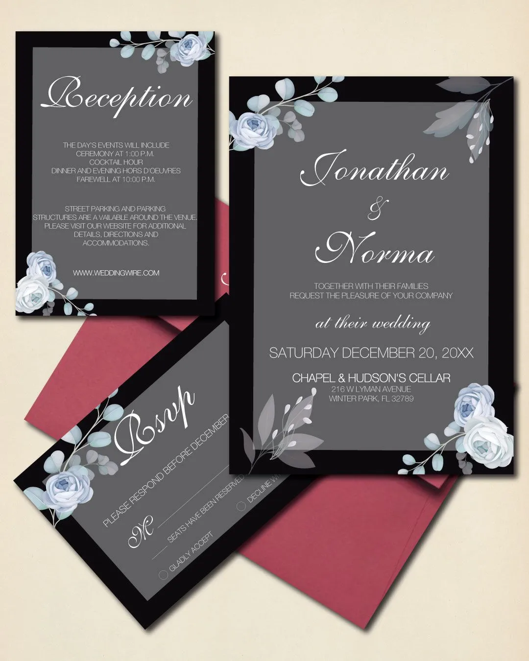 Dark Winter Design Simple Flat 5x7 Wedding Invitation