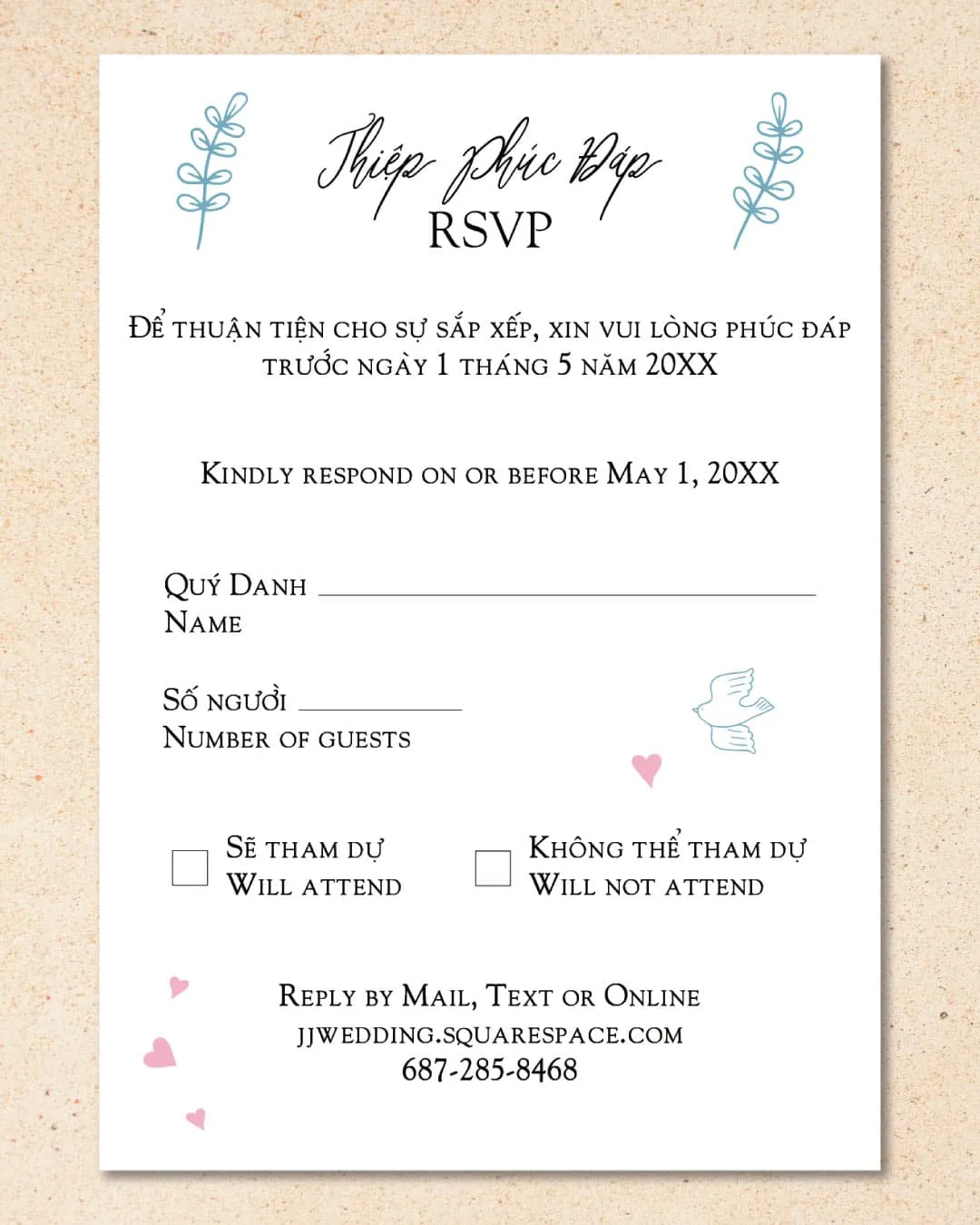 Beautiful Doves Vellum Wrapped Vietnamese & English Wedding Invitation