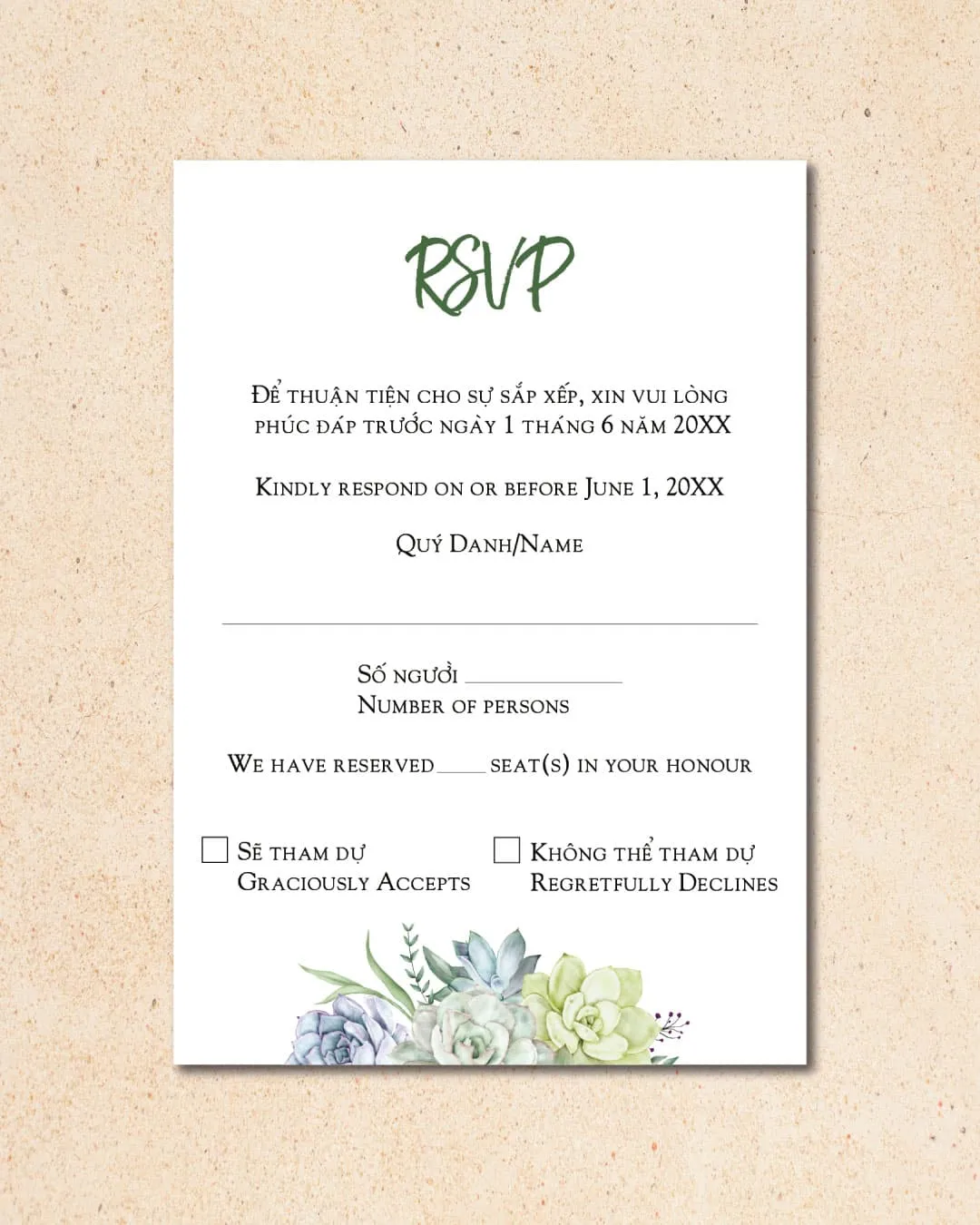 Beautiful Aquatic Flower Vellum Wrapped Vietnamese & English Wedding Invitation