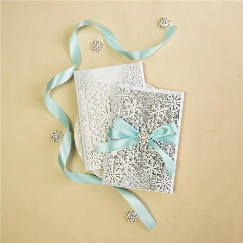 CL-SLIDER-66 MMM White Fleur De Lis Laser Cut Wedding Invitation