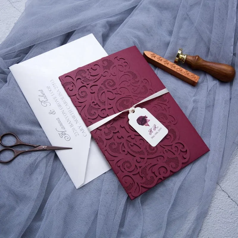 Ivory Floral Laser Cut Wrap Wedding Invitation