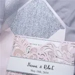 Silver Lace Glittery Laser Cut Wrap Wedding Invitation