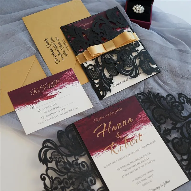 White Lace Tri-Fold Laser Cut Wedding Invitation
