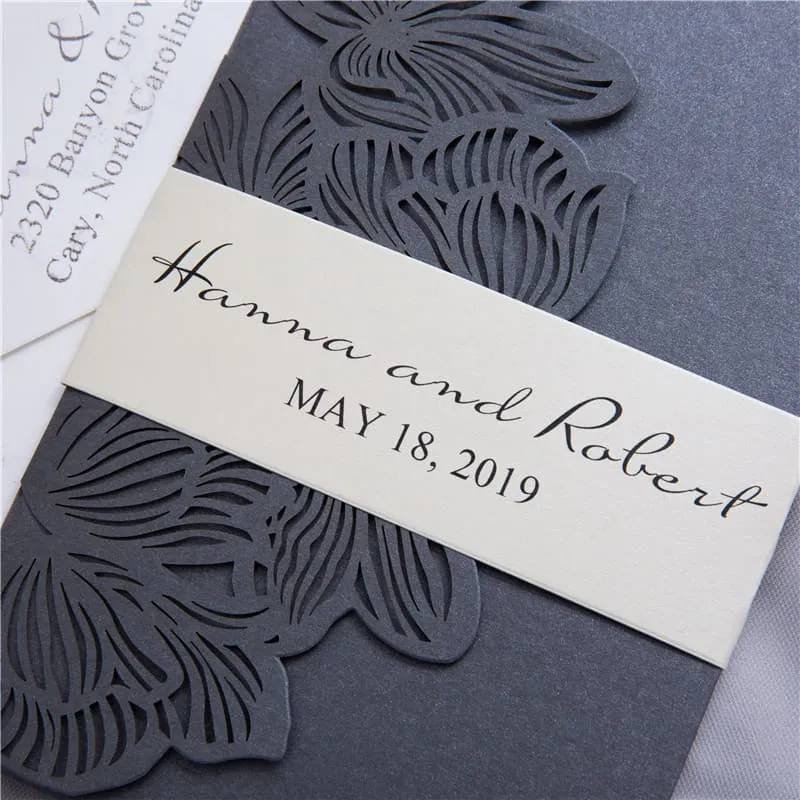White Laser Cut Wrap with Ribbon Wedding Invitation