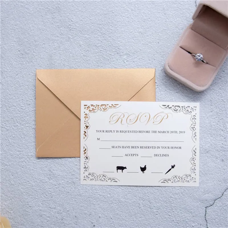 CL-WRAP-57 M-N White Flourish Wrap with Ribbon Laser Cut Wedding Invitation