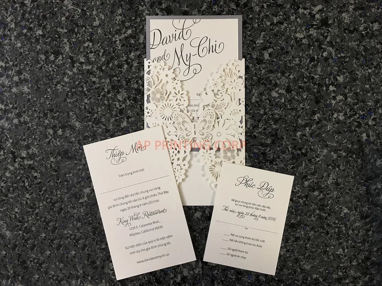 CL-WRAP-66 N-M Ecru Hearts and Cog Circles Laser Cut Wedding Invitation