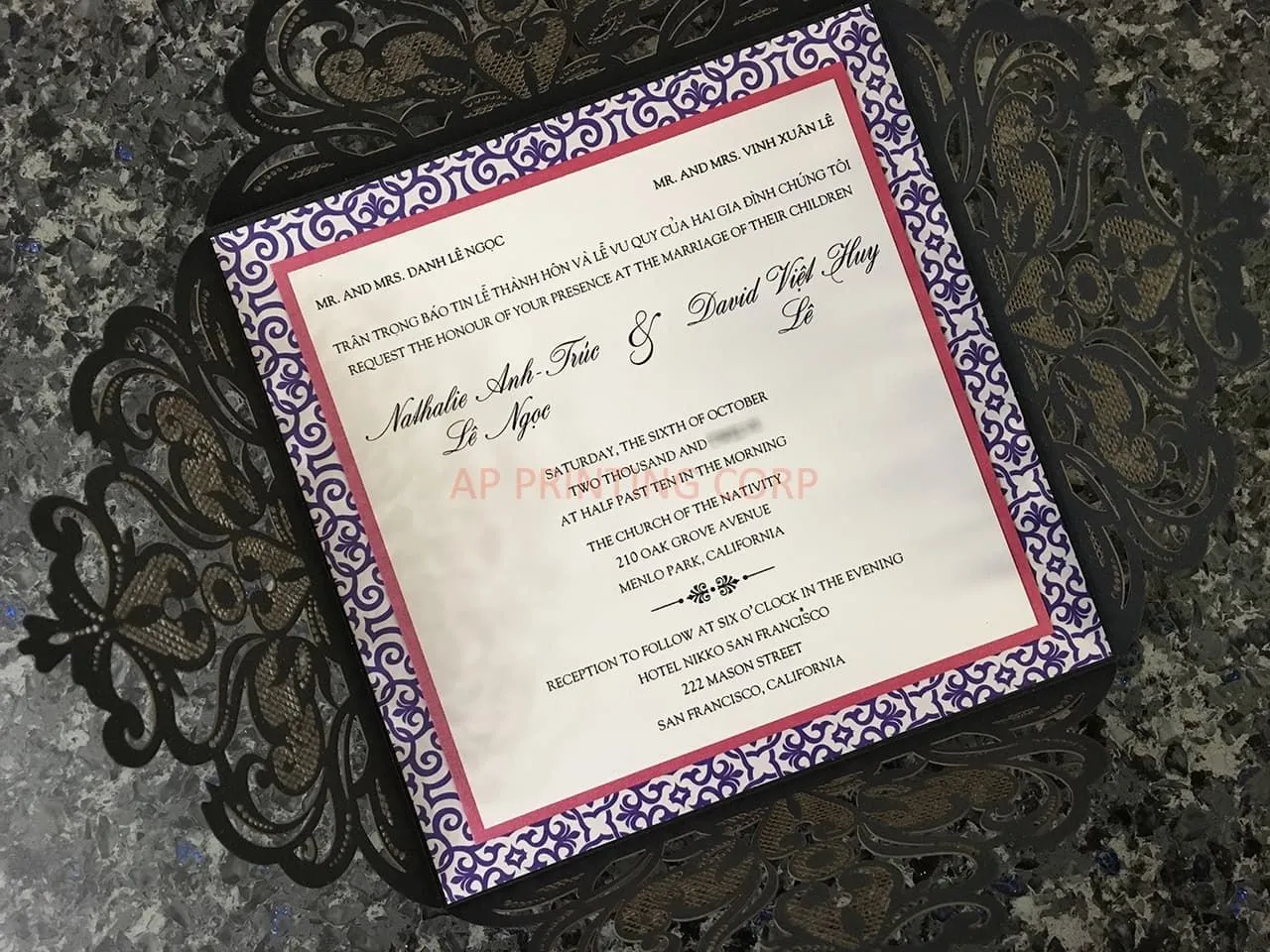 Elegant Lace Laser Cut Pocket Wedding Invitation