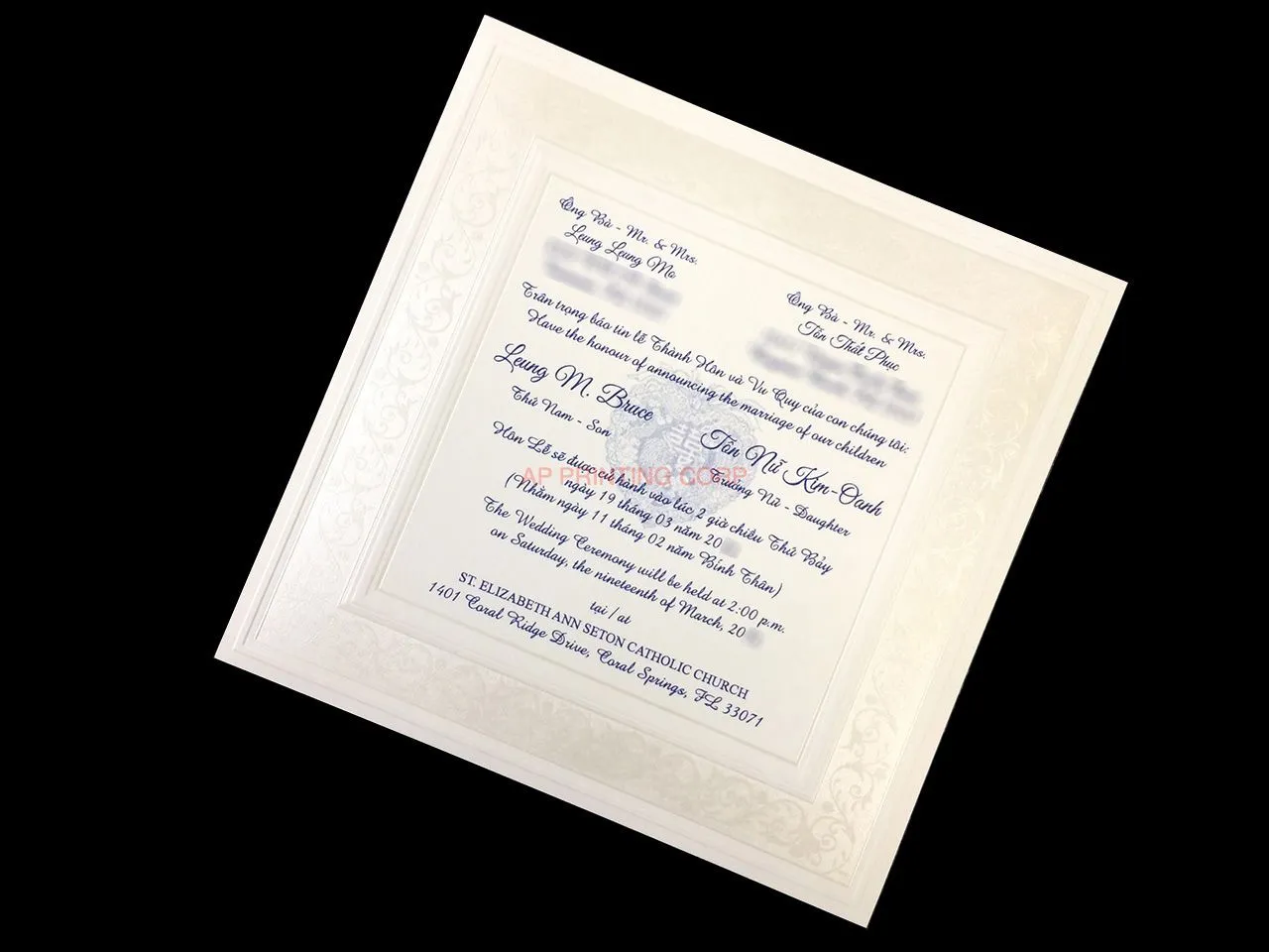 Fancy Pearl Border [CC-25] Vietnamese & English Wedding Invitation