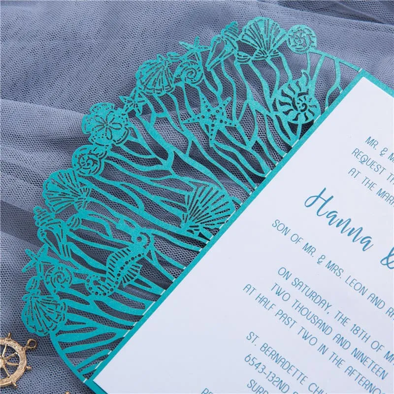 Gold Floral Foil Laser Cut Wrap Wedding Invitation