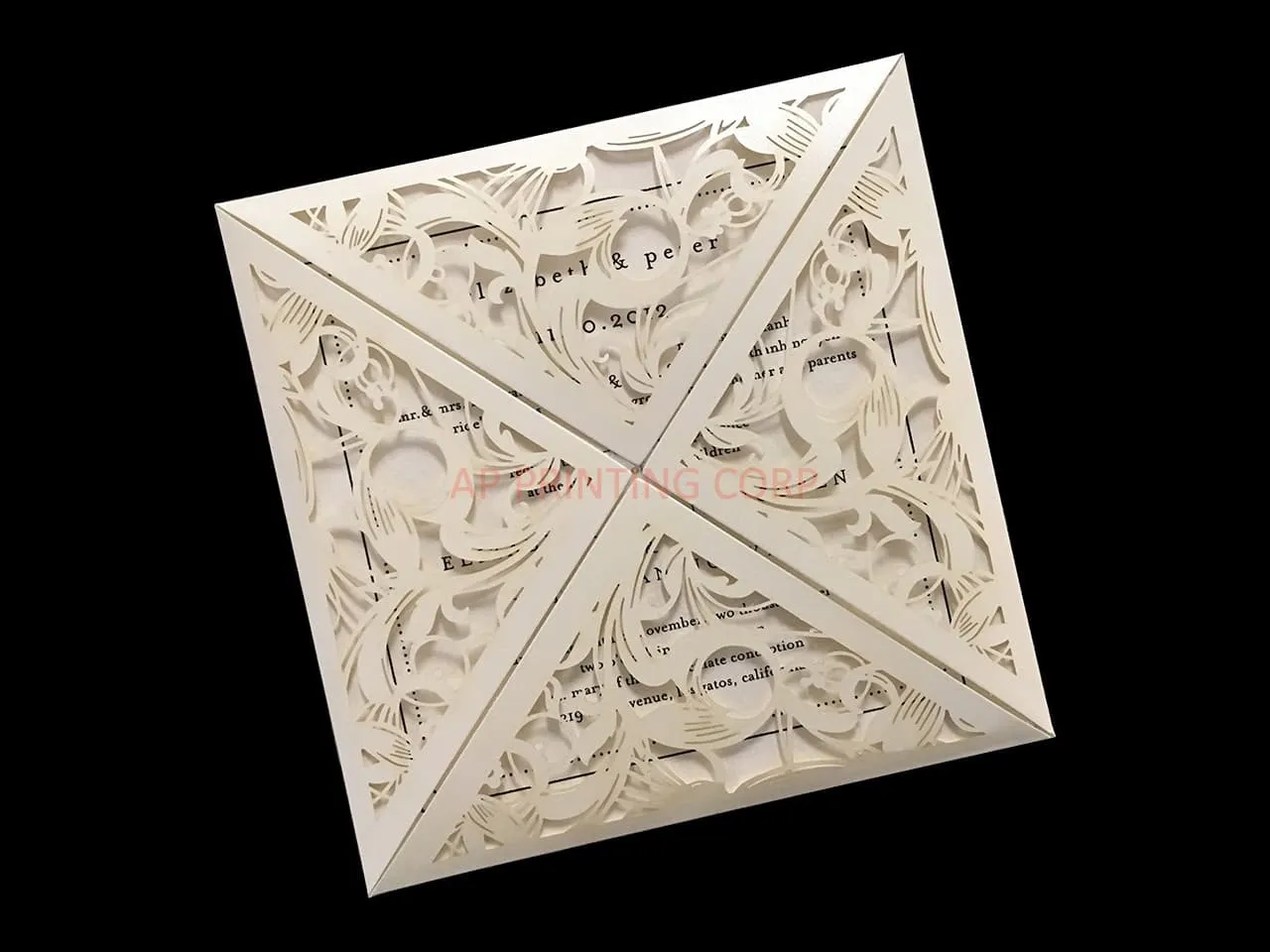 Burgundy Rose Laser Cut Wrap Wedding Invitation
